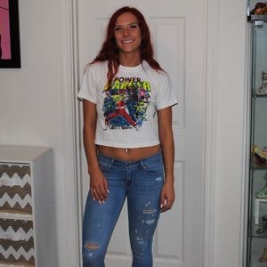 Graphic Power Ranger Crop Top T-Shirt Small
